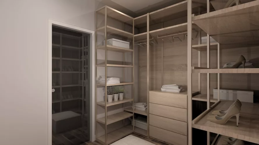 Decoración de dormitorio con vestidor