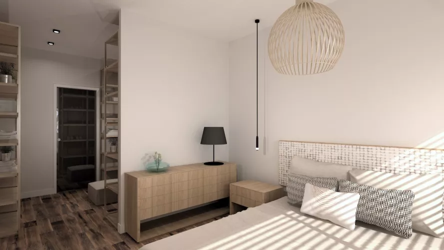 Decoración de dormitorio con vestidor