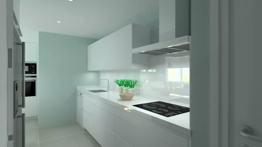 Aravaca | Cocina Santos | Modelo Line Laminado Blanco Brillo | Encimera Silestone Blanco