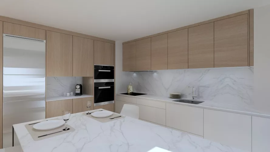 Cocina Abierta al Salón con Encimera Neolith