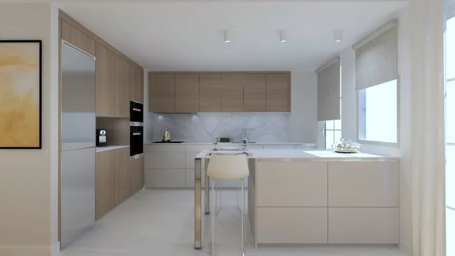 Cocina Abierta al Salón con Encimera Neolith