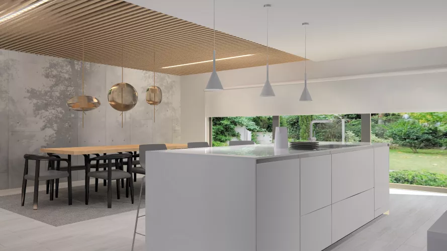 Cocina Santos con isla Blanco Innsbruck y Light Grey