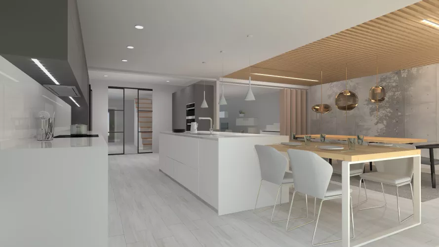 Cocina Santos con isla Blanco Innsbruck y Light Grey