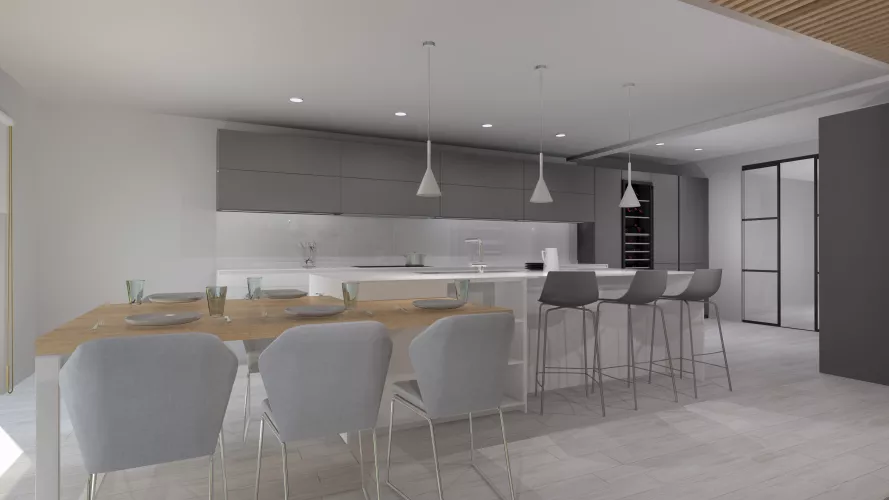 Cocina Santos con isla Blanco Innsbruck y Light Grey