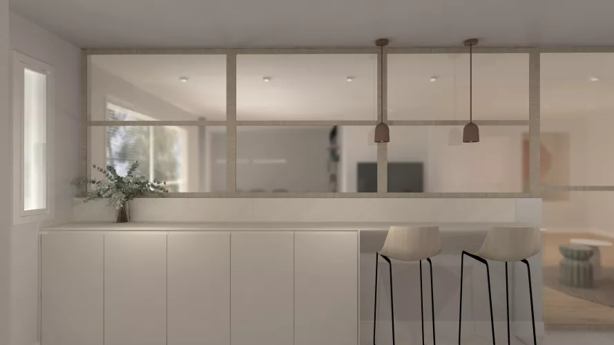 Una cocina serena donde funcionalidad y estética se funden con naturalidad