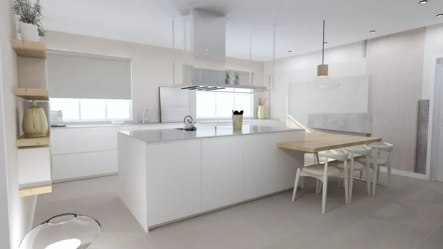 Cocina Santos color blanca con isla y encimera Dekton Zenith Mate