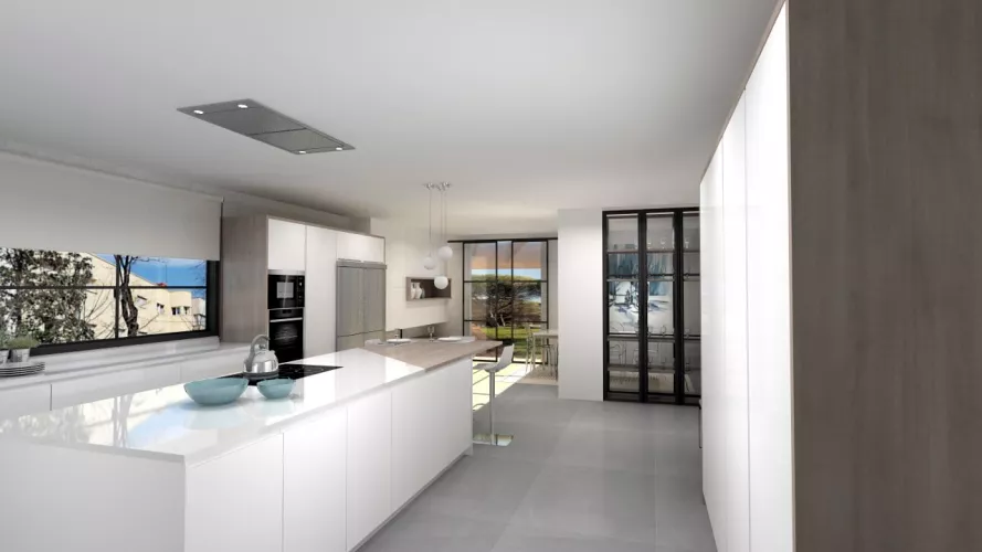 Cocinas Santos en las Rozas, Cocina Blanca con Encimera Silestone