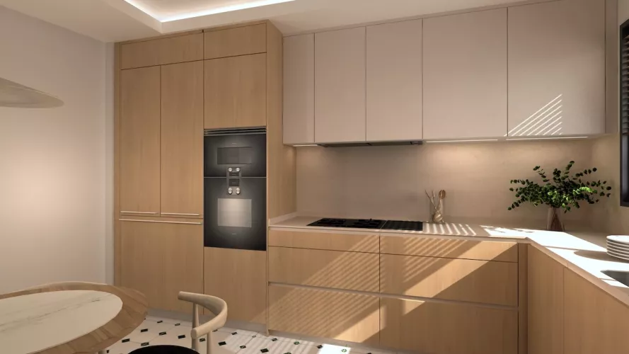 Cocina madera en L