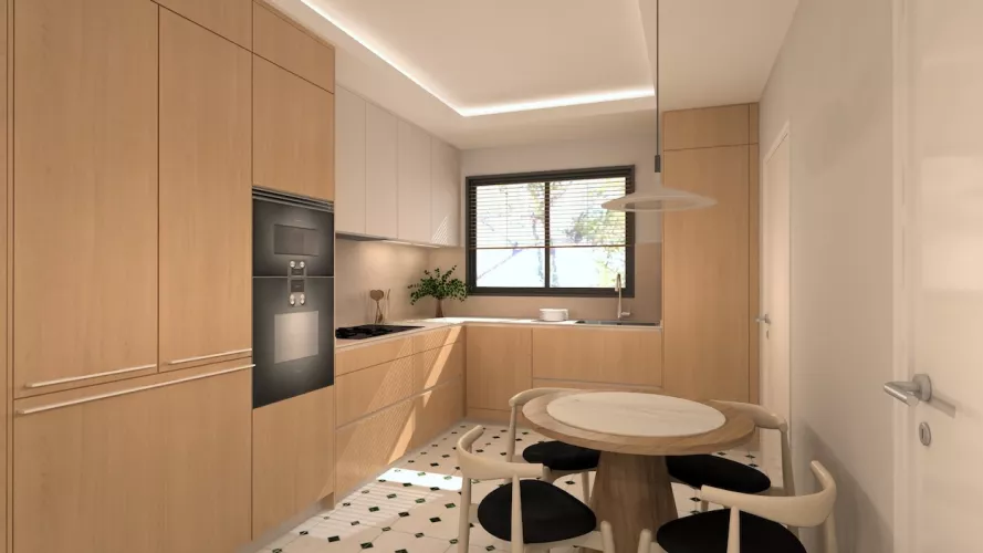 Cocina madera en L