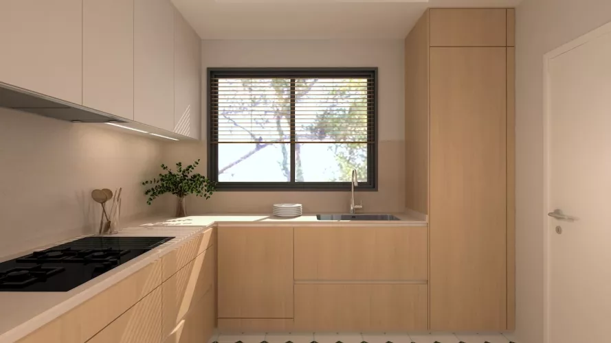 Cocina madera en L
