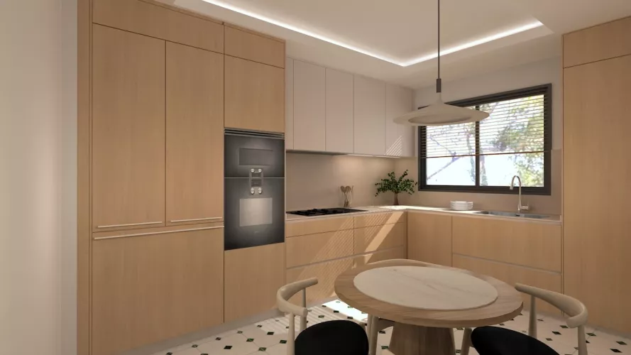 Cocina madera en L