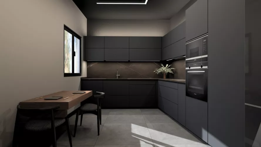 Cocina oscura forma L