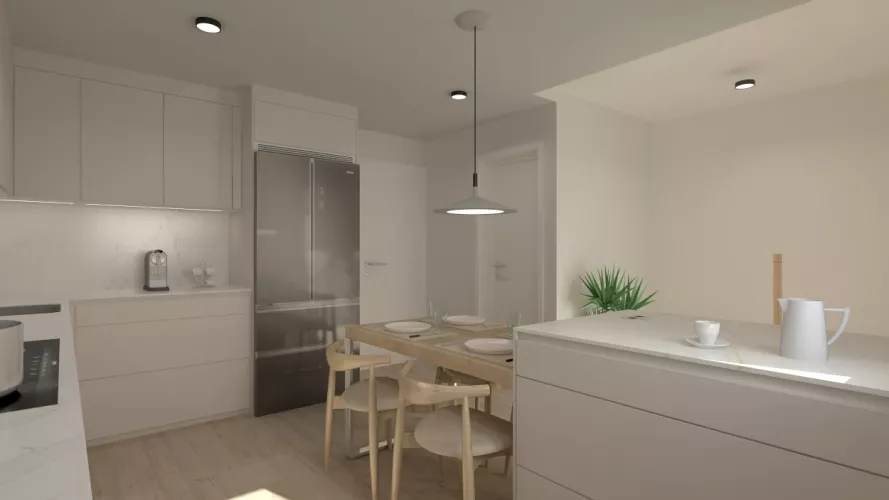 Cocina Santos cashmere con península y encimera de Dekton