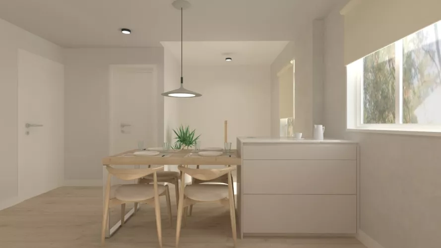 Cocina Santos cashmere con península y encimera de Dekton