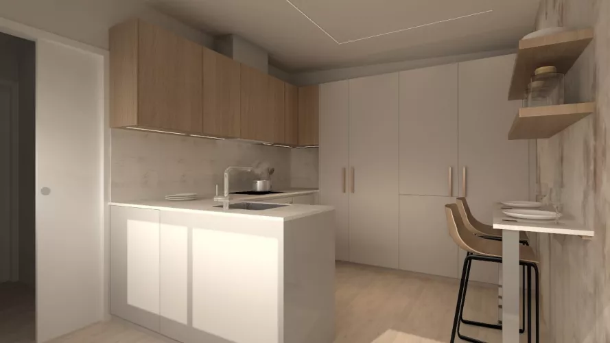 Cocina Santos gris en U con encimera Dekton