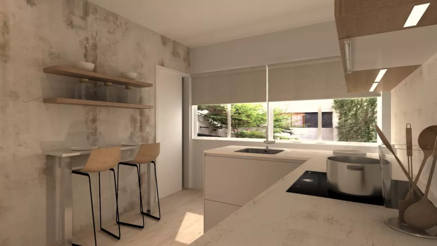 Cocina Santos gris en U con encimera Dekton