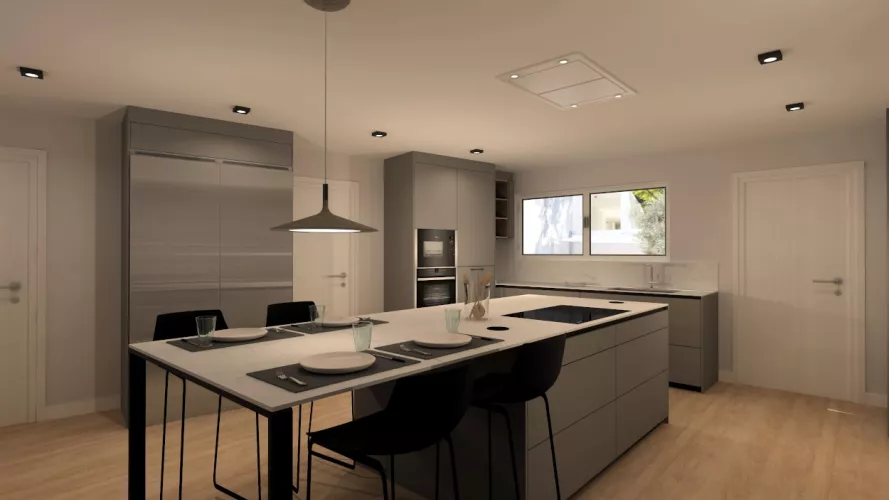 Cocina Santos con isla y encimera de Neolith