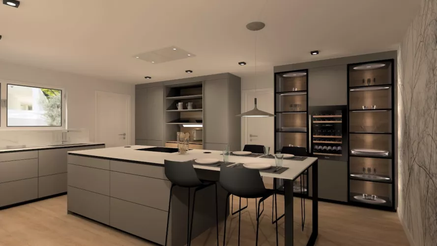 Cocina Santos con isla y encimera de Neolith