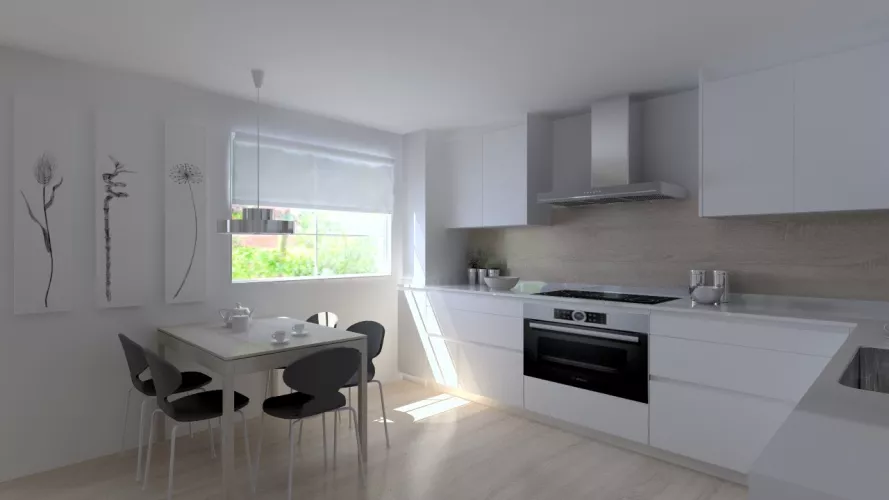 Aravaca | Cocina Santos | Modelo Line E Estratificado Blanco | Encimera Silestone Blanco