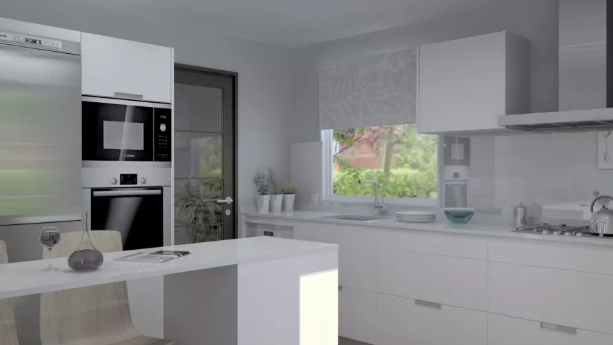 Aravaca | Cocina Santos | Modelo Minos Line Laminado Seda Blanco | Encimera Silestone Blanco