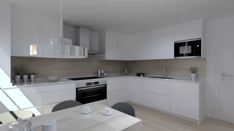 Aravaca | Cocina Santos | Modelo Line E Estratificado Blanco | Encimera Silestone Blanco