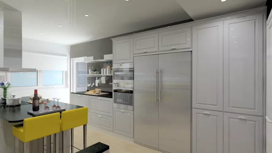 La Finca | Cocinas Santos | Modelo Manor lacado | Encimera granito negro intenso