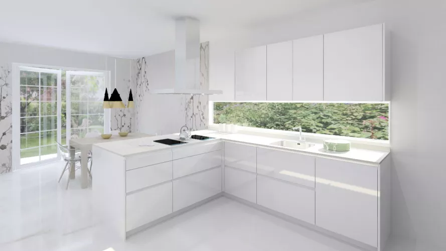 Aravaca | Cocina Santos | Modelo Line L Blanco Brillo | Encimera Silestone Blanco