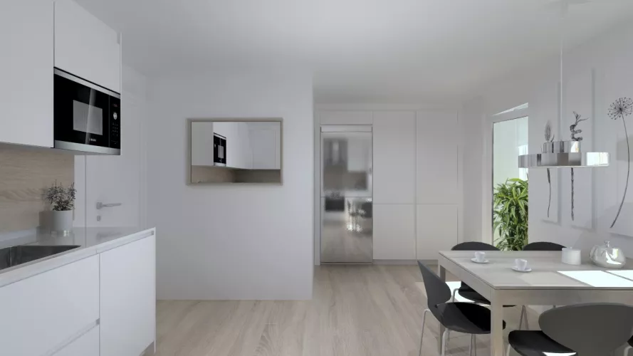 Aravaca | Cocina Santos | Modelo Line E Estratificado Blanco | Encimera Silestone Blanco