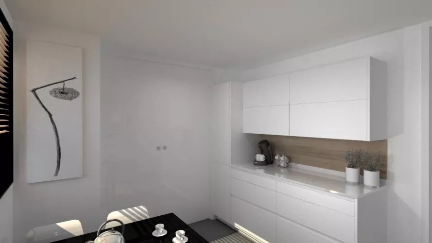 Aravaca | Cocina Santos | Modelo Line L Laminado Seda Blanco | Encimera Silestone Blanco