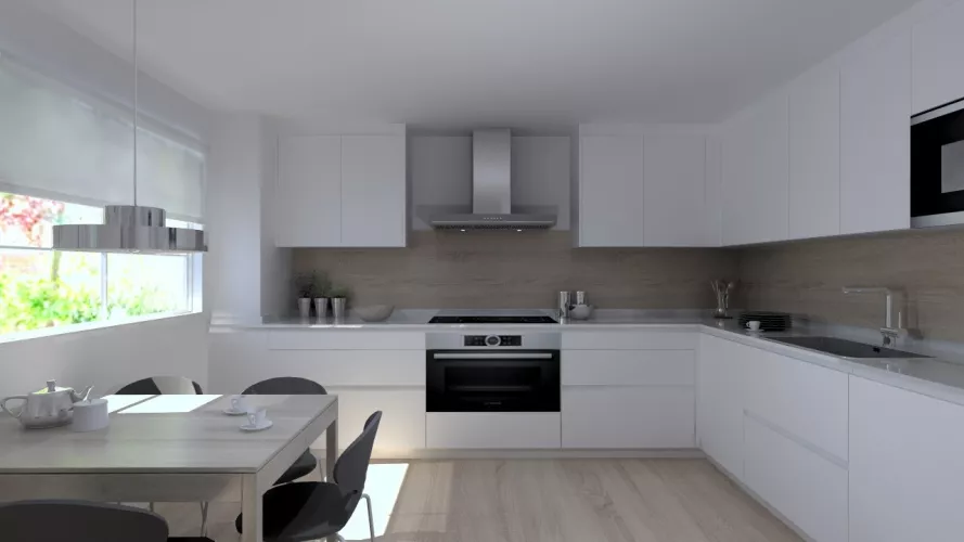 Aravaca | Cocina Santos | Modelo Line E Estratificado Blanco | Encimera Silestone Blanco