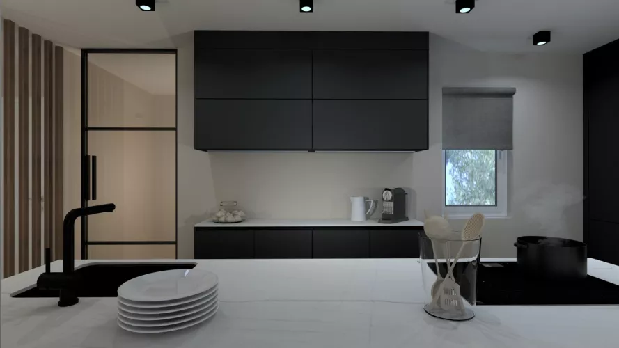 Cocina Santos en color Negro Seda y material estratificado. 