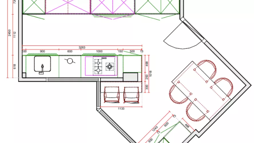 Plano Cocina Santos en paralelo con office