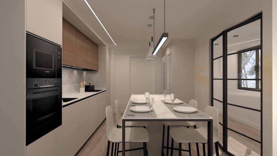Cocina Blanca lineal con isla