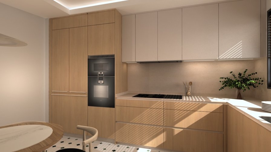 Cocina madera en L