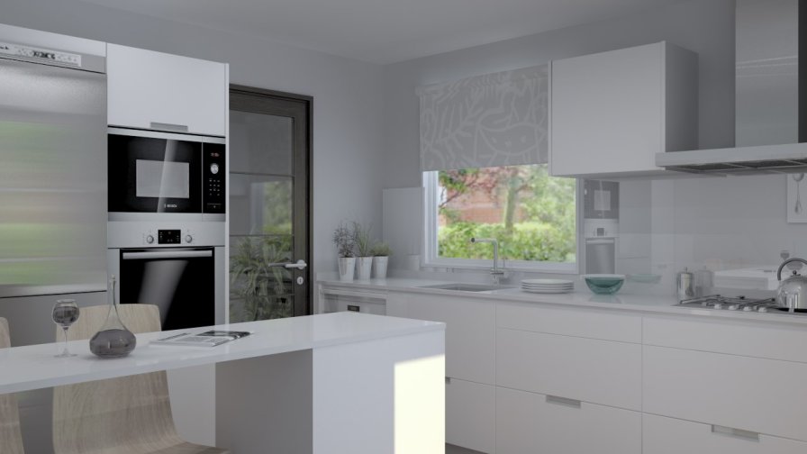 Aravaca | Cocina Santos | Modelo Minos Line Laminado Seda Blanco | Encimera Silestone Blanco