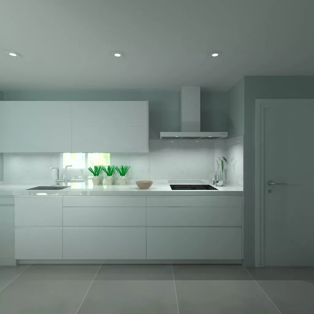 Aravaca | Cocina Santos | Modelo Line Laminado Blanco Brillo | Encimera Silestone Blanco