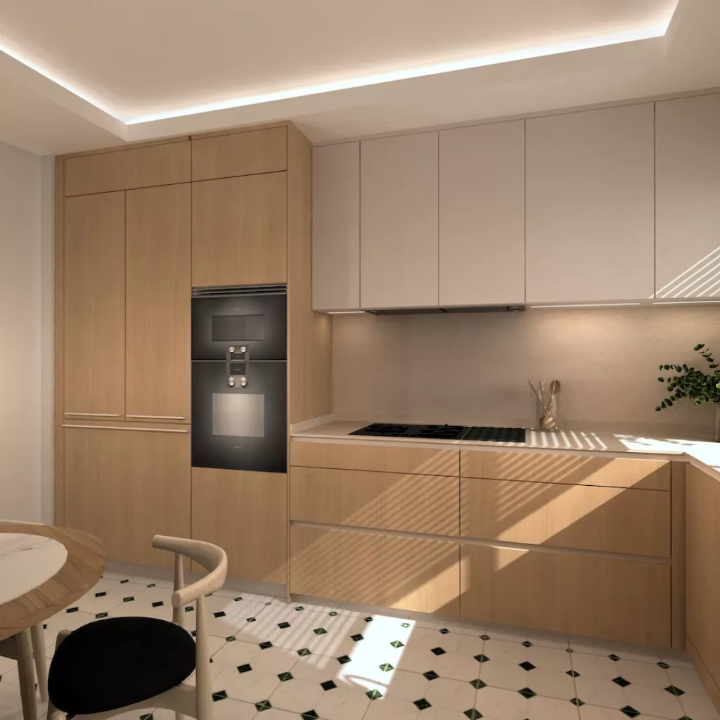Cocina madera en L