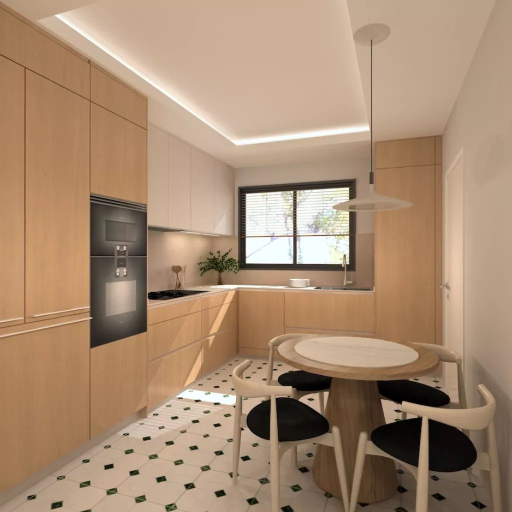 Cocina madera en L