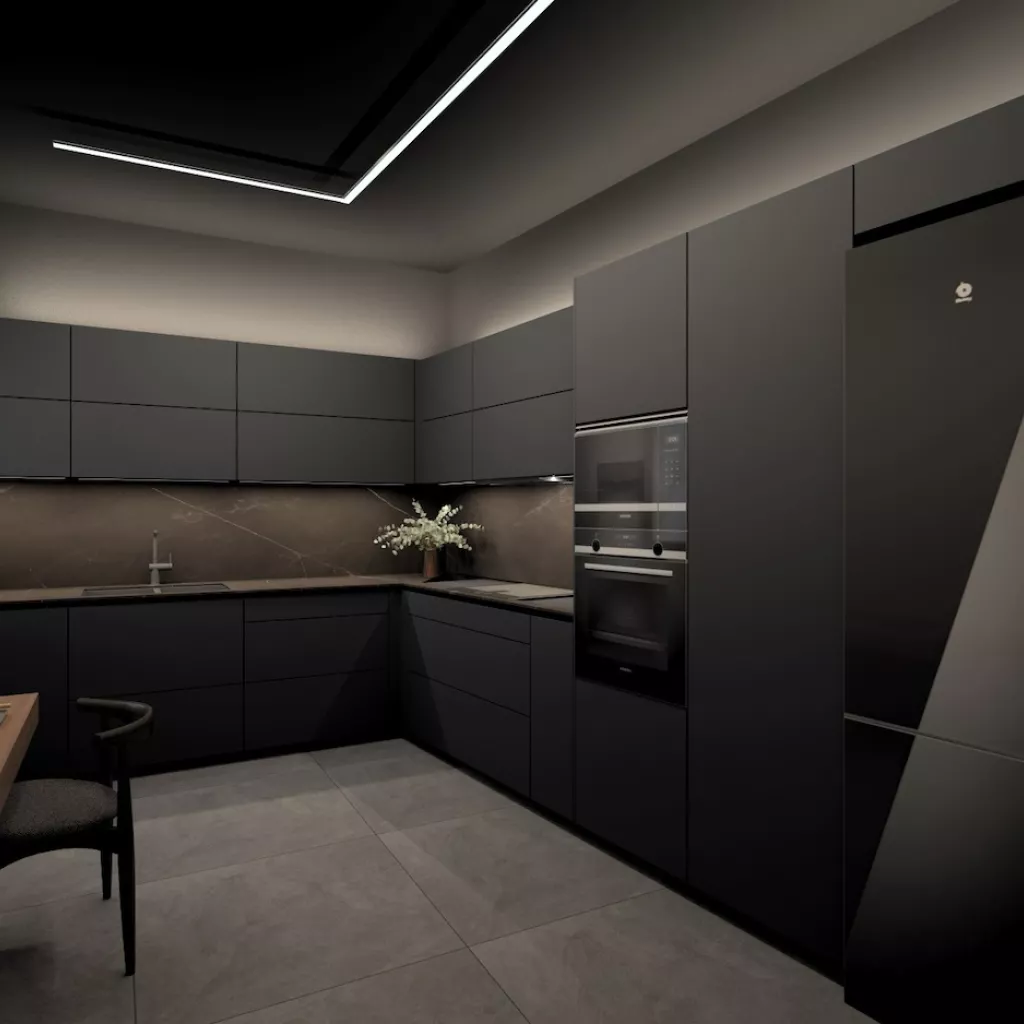 Cocina oscura dos frentes