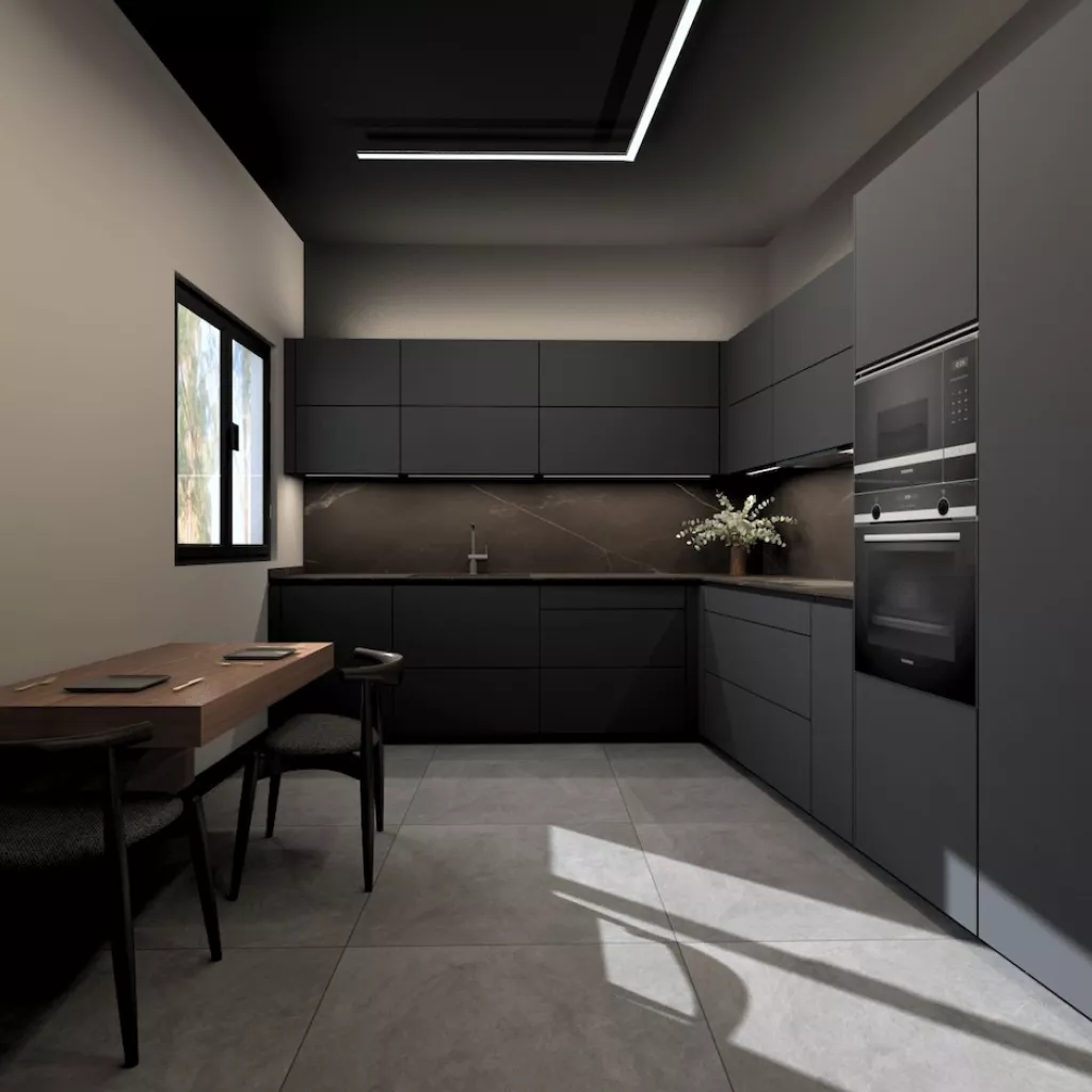Cocina oscura forma L