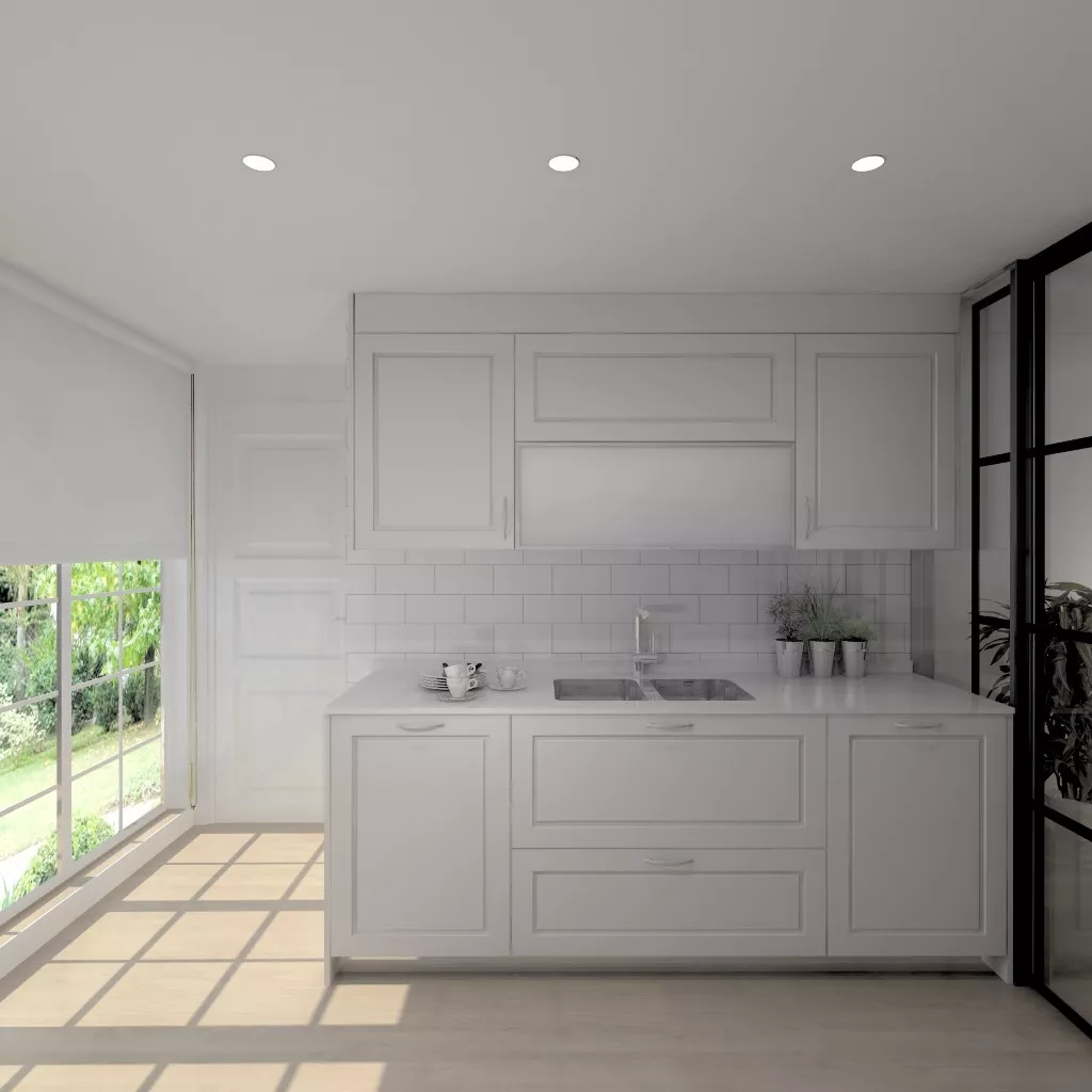 Cocina Santos | Modelo Epoca Laca Gris Nube | Encimera Compac Carrara